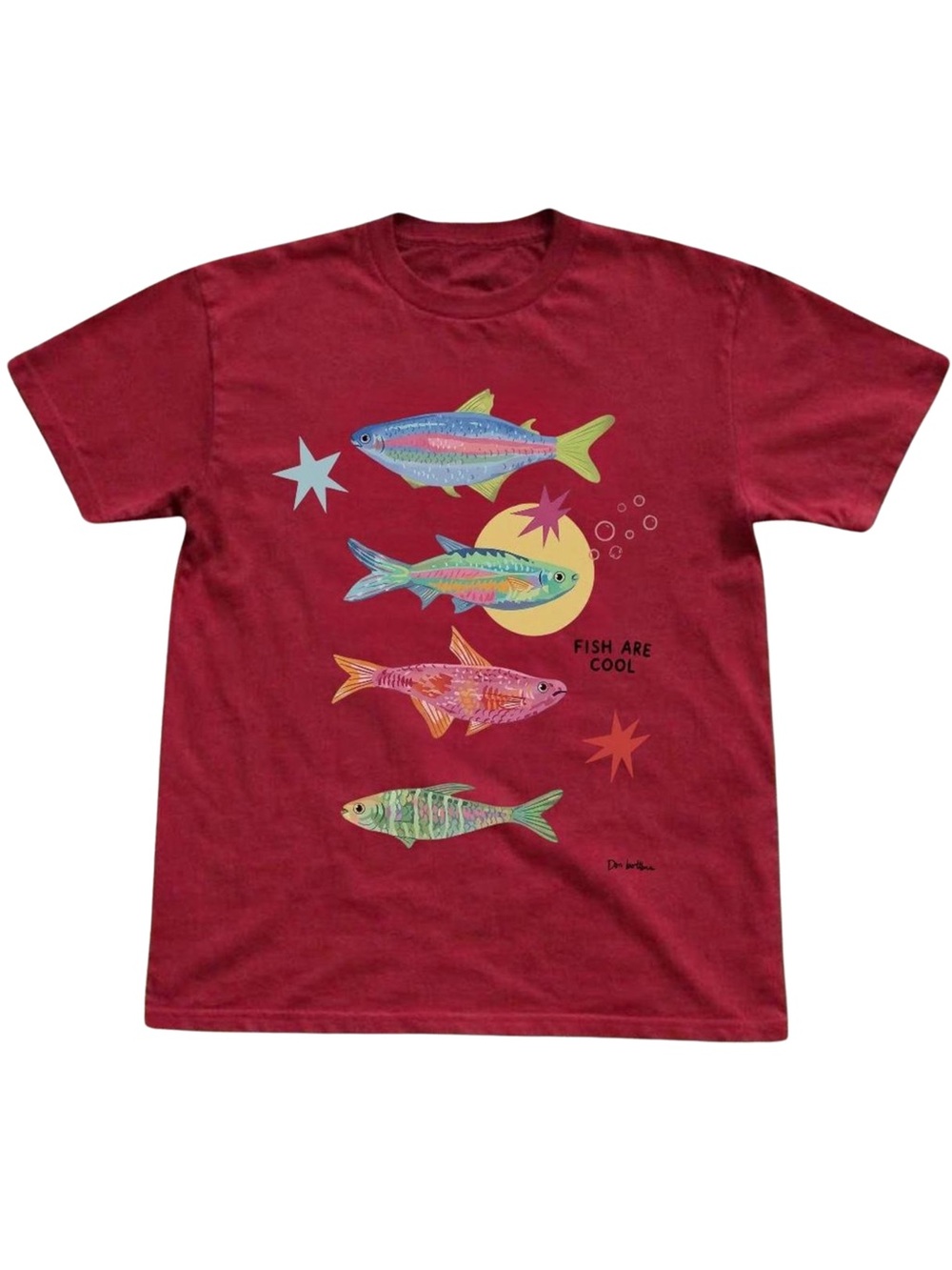 Gildan Red "Fish Are Cool" Graphic T-Shirt